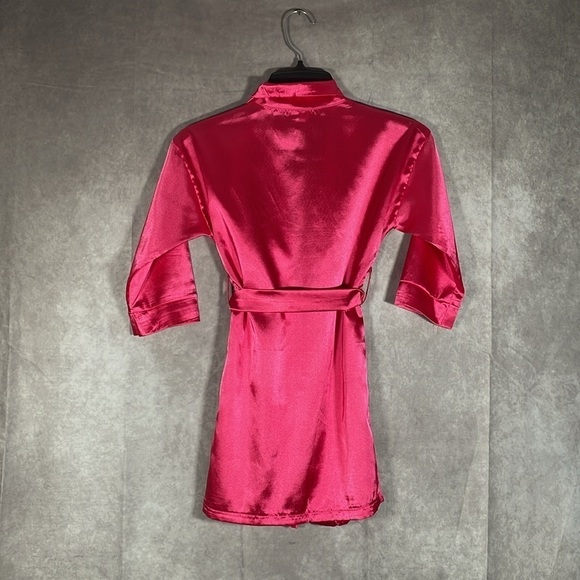 Girls Hot Pink Satin Spa Bridesmaids Robe | See Measurements - Picture 7 of 9